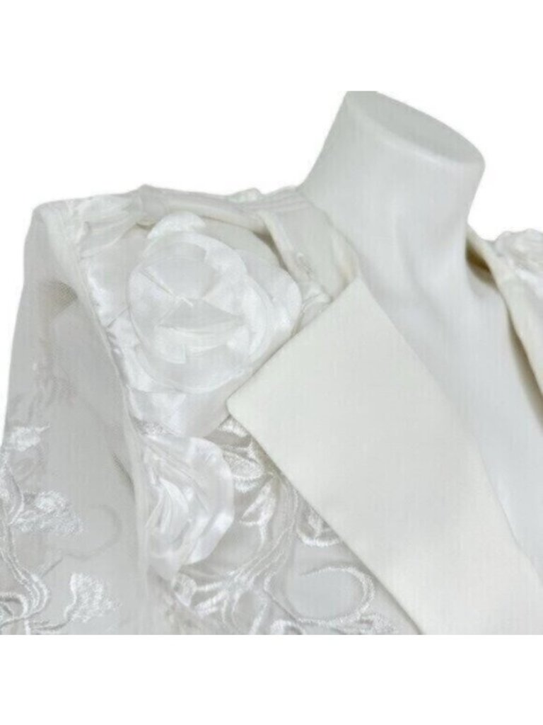Nwt Zhivago The Verdict Jacket White Floral Satin Sheer Mesh Bride Blazer Size 6 — image 7 of 8